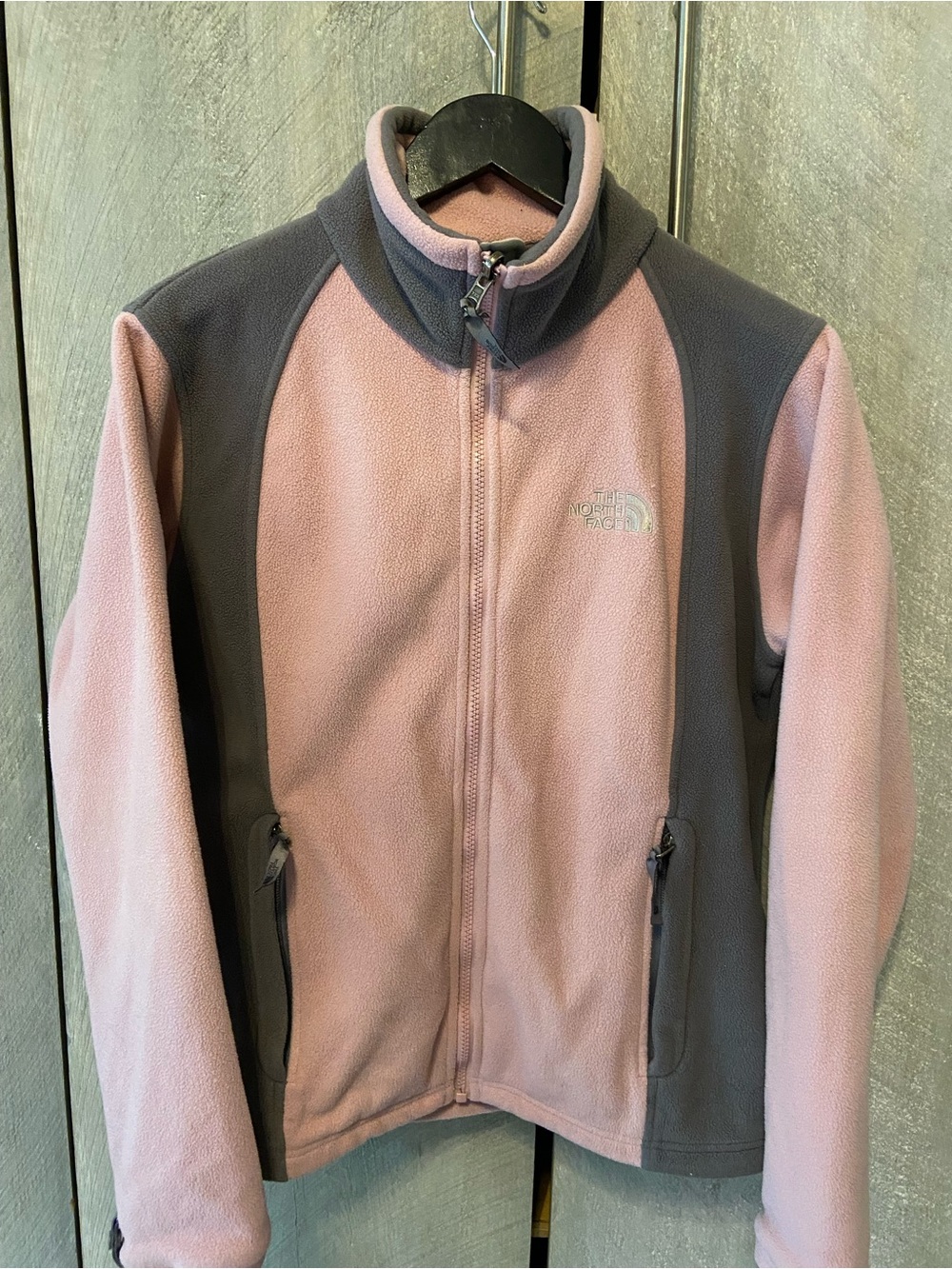 The North Face Women's Pink and Gray Fleece Utility Jacket